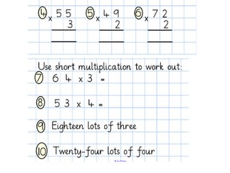 Multiply 2 digit by 1 digit with exchange - short multiplication - MA-EXS