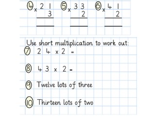 Short multiplication - 2 digit by 1 digit with no exchange - MA - EXS