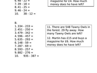 Subtraction- 2digit from 2digit and 3 digit from 3 digit with exchange