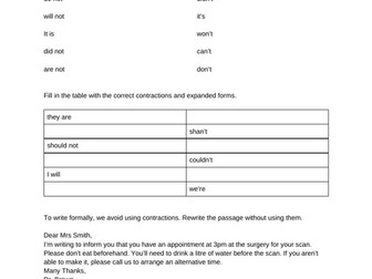 Apostrophes for contractions
