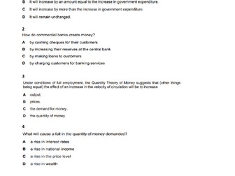 A Levels Economics MCQ's  on Money & Banking