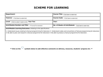 Documentary Scheme of Work/Course planner