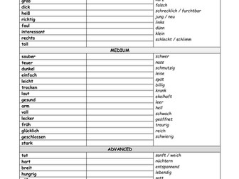 German KS4 Adjektive (Vokabeltraining)