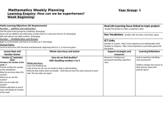 Week Maths Planning Year 1 Doubling Doubles