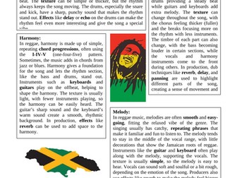 Reggae Music Worksheet (cover lesson)