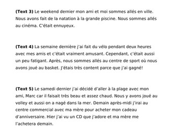 GCSE French Free Time Short Texts + Long Reading
