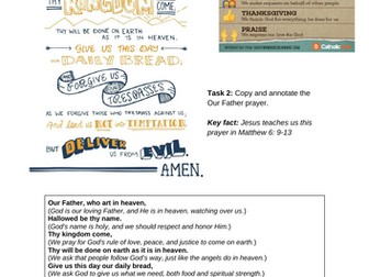 AQA GCSE Religious studies Spec B: Church and Kingdom of God- Lords Prayer and activities
