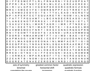 Modelling and analysing Quadratic functions-word search puzzle