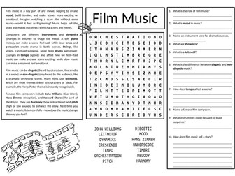 Film Music Worksheet (cover lesson)