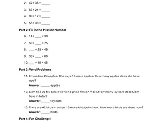 2nd Grade Addition Worksheet and Answer Key