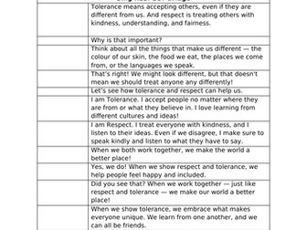 Tolerance and Mutual Respect Class Assembly Script