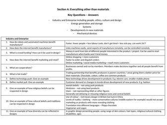 DT AQA Section A key questions