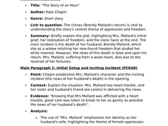 'The Story of An Hour' : Critical Essay plan