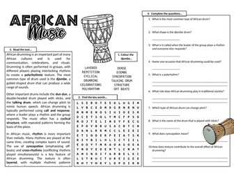 African Music Worksheet (cover lesson)