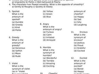 Year 4 Verbal Reasoning Homework - Charlie and the Choc Factory