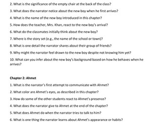 Reading Comprehension The Boy at the Back of the Class - chapter questions