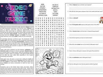 Video Game Music Worksheet (cover lesson)