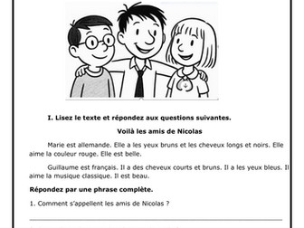 GCSE French Comprehension and Verb conjugation exercise