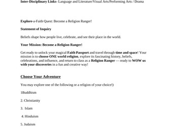 End of Unit - Summative Task-MYP Y1- World Religions