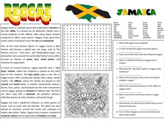 Reggae Music Worksheet 2 (cover lesson)