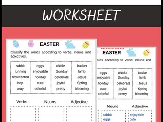 Verbs Nouns Adjectives Grammar Worksheet for Easter