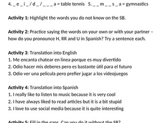 Y7 Tu móvil cover worksheet + sentence b