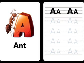 Tracing Letter A for Ant Practice Worksheet in Blue and White Illustrative Style