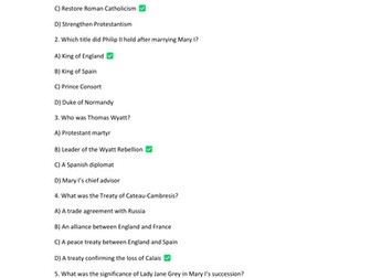 AQA A Level Tudors 1C Mary I Quiz pack