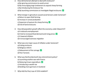 AQA A Level Tudors 1C Edward VI Quiz pack
