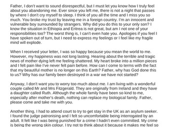 Refugee Boy Alem's letter to his father