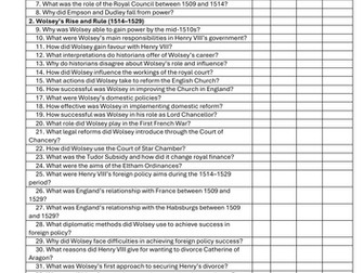 AQA A Level Tudors 1C Henry VIII Quiz pack