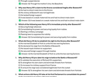 AQA A Level Tudors 1C Henry VII Quiz pack