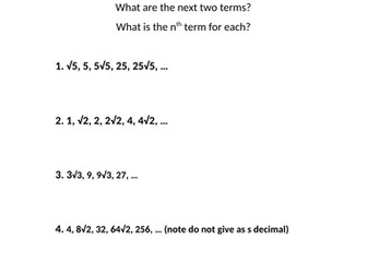 Geometric Sequences with Surds Worksheet - with answers