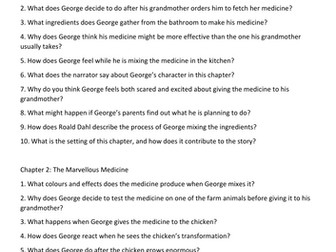 George's Marvellous Medicine comprehension all chapters