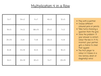 Multiplication 4 in a Row Game