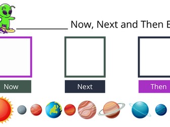 Now, Next then board - space theme