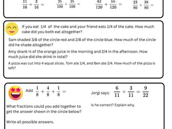 Maths Worksheet - Adding fractions with the same denominator - Year 3