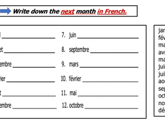 Les mois de l'année - The months of the year.