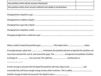 States of Matter Worksheet - With answers