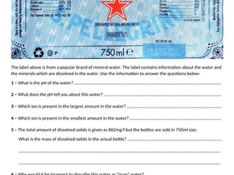 Analysis of  Mineral Water Worksheet - With answers