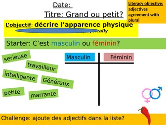 French Year 7 - Unit 2 lesson 6 - La taille 1