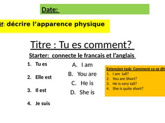 French Year 7 - Unit 2 lesson 7 - La taille 2