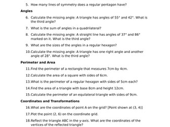 Year 6 Maths SATs Questions - Geometry and Measurement