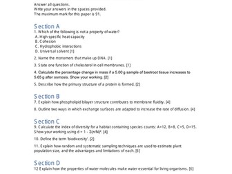 AQA A Level Biology Paper 1 Revision Booster 2025