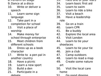 50 things to do before you leave primary school