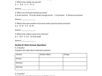 GCSE Chemistry. C1 - Atomic Structure Quiz Questions, Mark Scheme & Grade Boundaries (H & F)