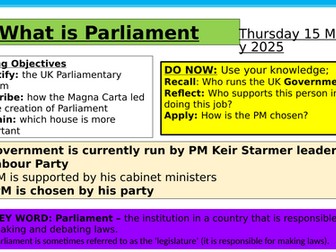 AQA Citizenship -L1 Introduction lesson for P&P -  What is Parliament
