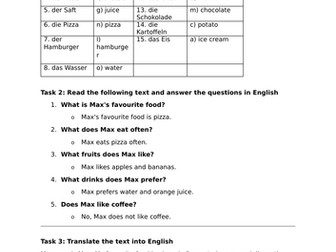 Food and Drink - KS3 German Worksheet