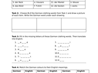 Clothing and colours - KS3 German