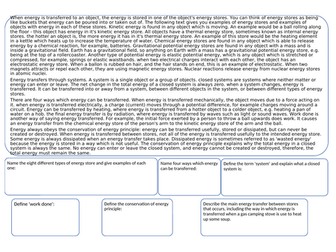 Energy Stores and Transfers Frayer Model